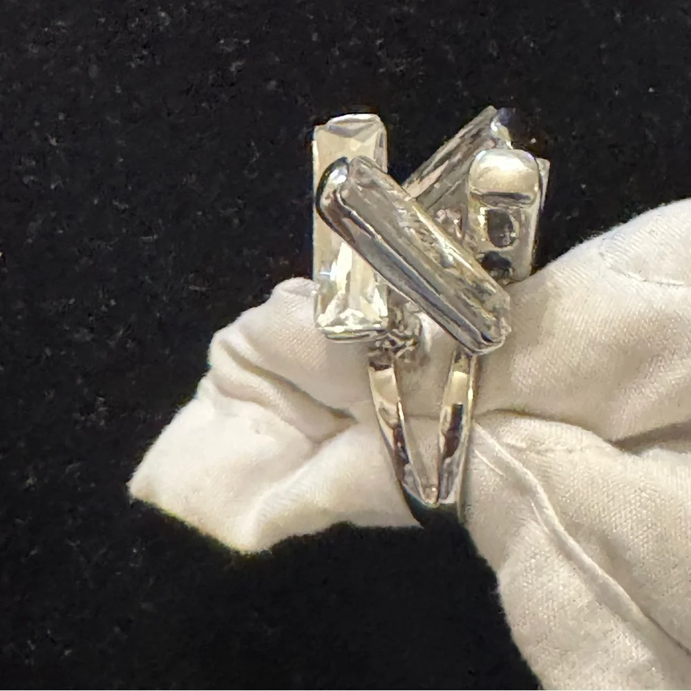 Silver 4 Clear Baguette CZ Ring Elegant Silver Crystal Ring